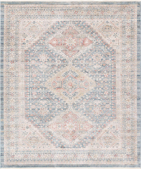 Blue 8' x 10' Noble Rectangle Area Rug 100% Polyester Traditional Distressed Classic Contemporary Carpet for Home Decor for Sale at Rug Engine