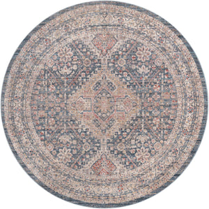 Blue 6' x 6' Noble Round Area Rug 100% Polyester Traditional Distressed Classic Contemporary Carpet for Home Decor for Sale at Rug Engine