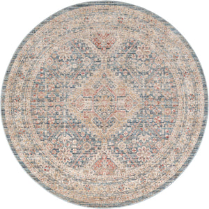 Blue 5' 1 x 5' 1 Noble Round Area Rug 100% Polyester Traditional Distressed Classic Contemporary Carpet for Home Decor for Sale at Rug Engine