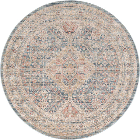 Blue 5' 1 x 5' 1 Noble Round Area Rug 100% Polyester Traditional Distressed Classic Contemporary Carpet for Home Decor for Sale at Rug Engine