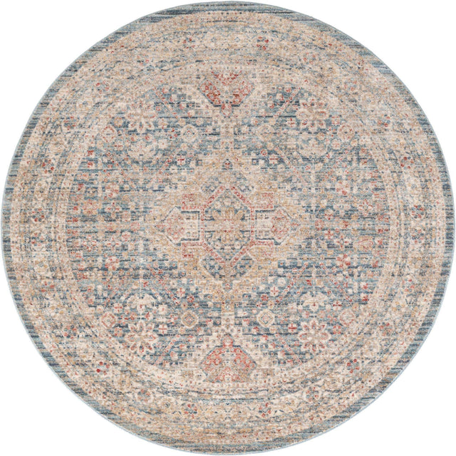 Blue 5' 1 x 5' 1 Noble Round Area Rug 100% Polyester Traditional Distressed Classic Contemporary Carpet for Home Decor for Sale at Rug Engine