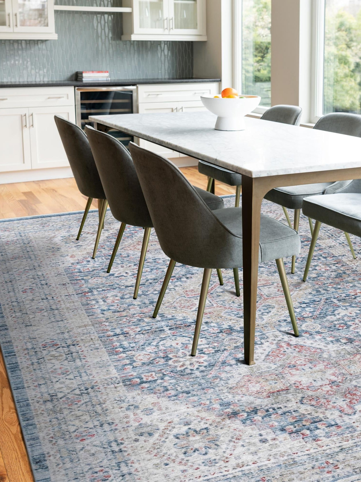 Blue 7' 10 x 11' Noble Rectangle Area Rug 100% Polyester Traditional Distressed Classic Contemporary Carpet for Home Decor for Sale at Rug Engine