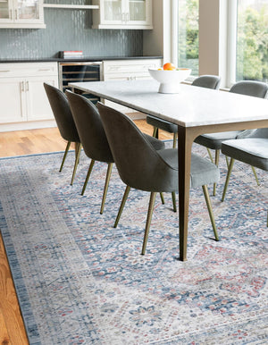 Blue 7' 10 x 11' Noble Rectangle Area Rug 100% Polyester Traditional Distressed Classic Contemporary Carpet for Home Decor for Sale at Rug Engine