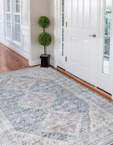 Blue 8' x 10' Noble Rectangle Area Rug 100% Polyester Traditional Distressed Classic Contemporary Carpet for Home Decor for Sale at Rug Engine
