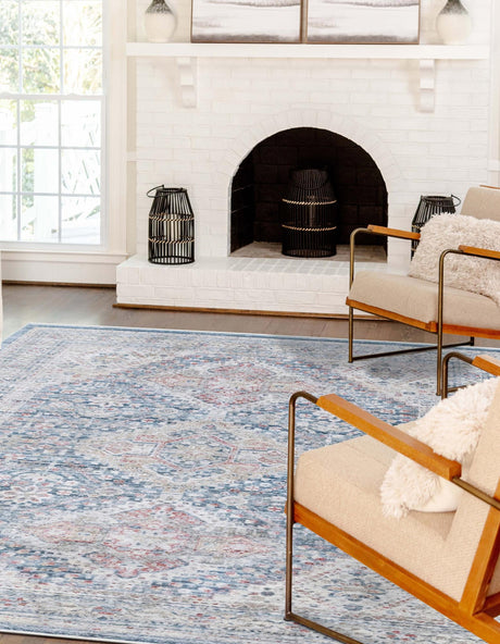 Blue 2' 2 x 3' 1 Noble Rectangle Area Rug 100% Polyester Traditional Distressed Classic Contemporary Carpet for Home Decor for Sale at Rug Engine