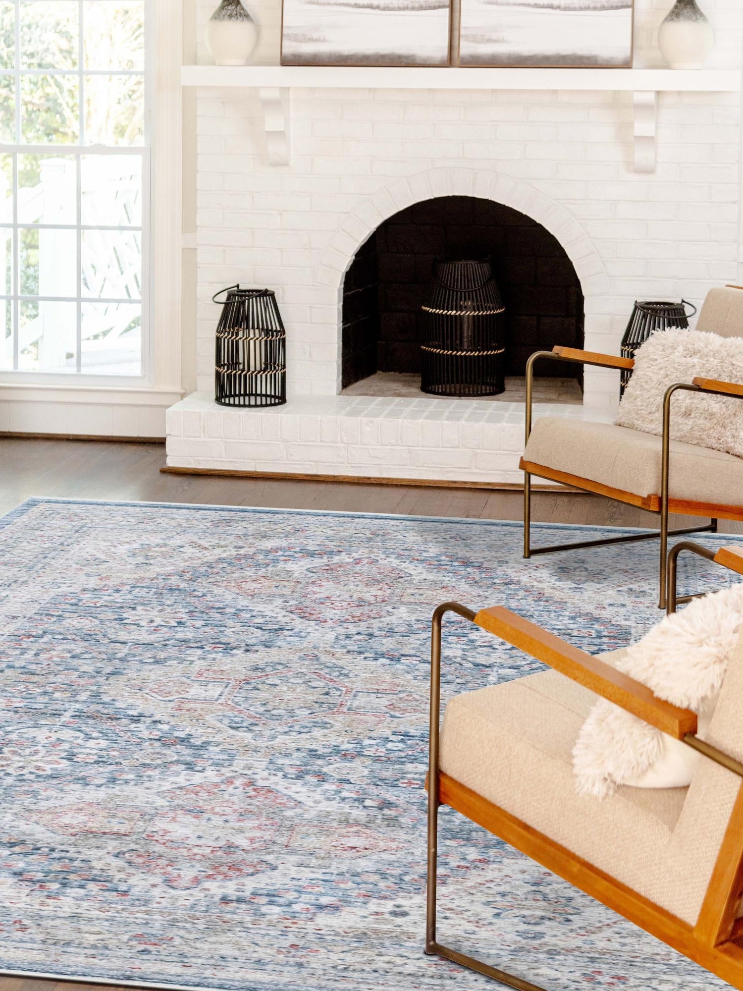 Blue 7' 10 x 11' Noble Rectangle Area Rug 100% Polyester Traditional Distressed Classic Contemporary Carpet for Home Decor for Sale at Rug Engine