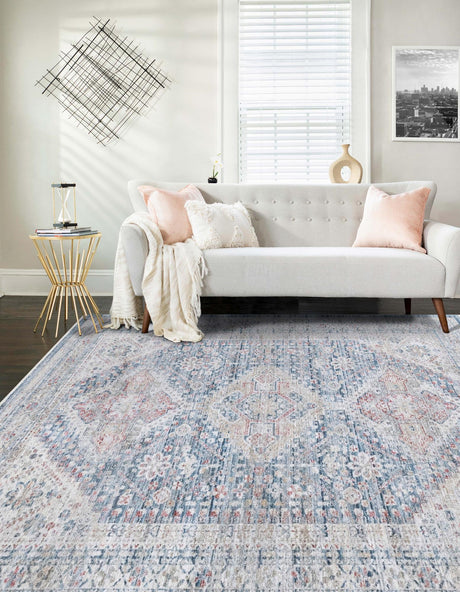 Blue 8' x 10' Noble Rectangle Area Rug 100% Polyester Traditional Distressed Classic Contemporary Carpet for Home Decor for Sale at Rug Engine