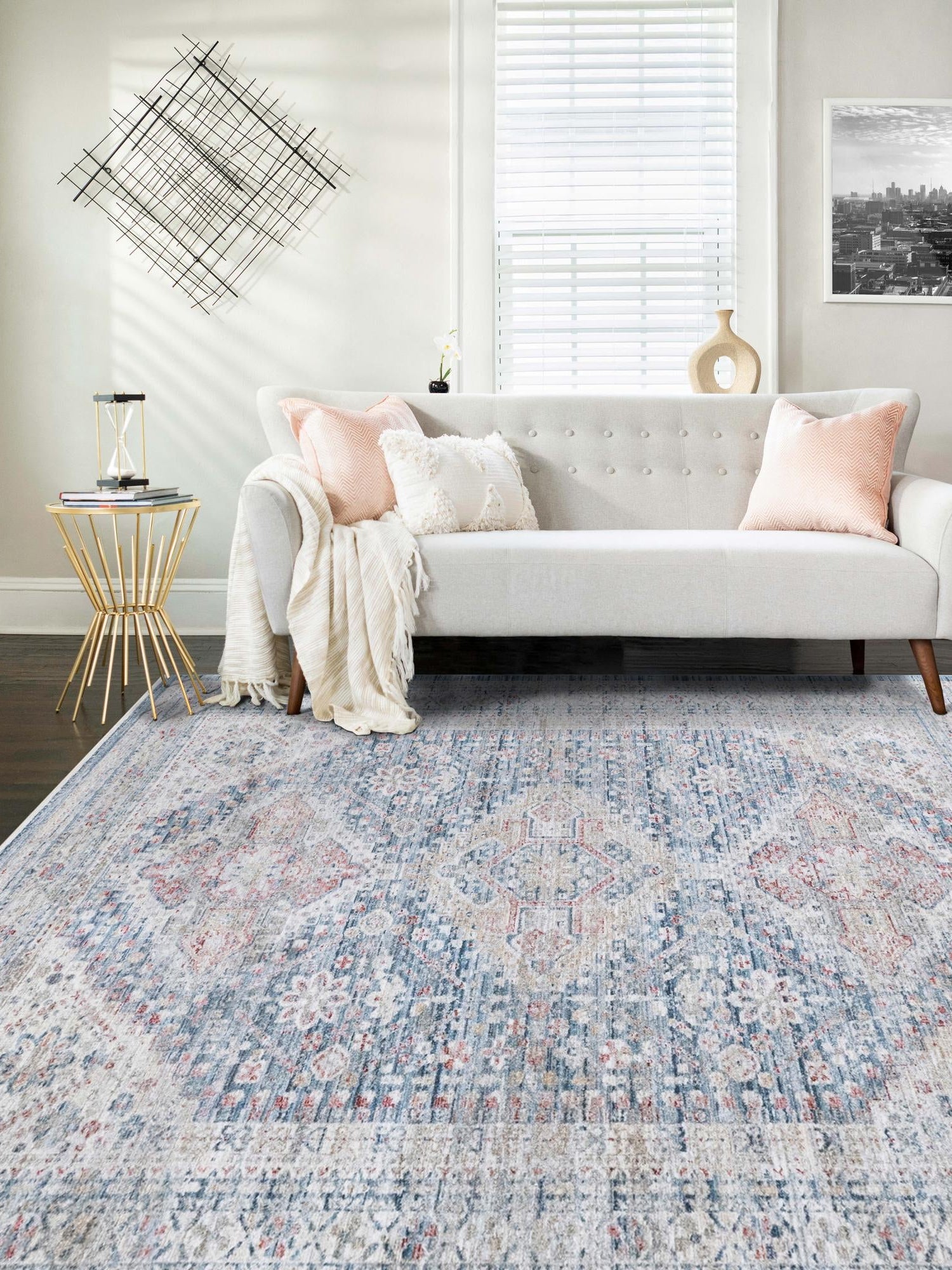 Blue 9' x 12' Noble Rectangle Area Rug 100% Polyester Traditional Distressed Classic Contemporary Carpet for Home Decor for Sale at Rug Engine