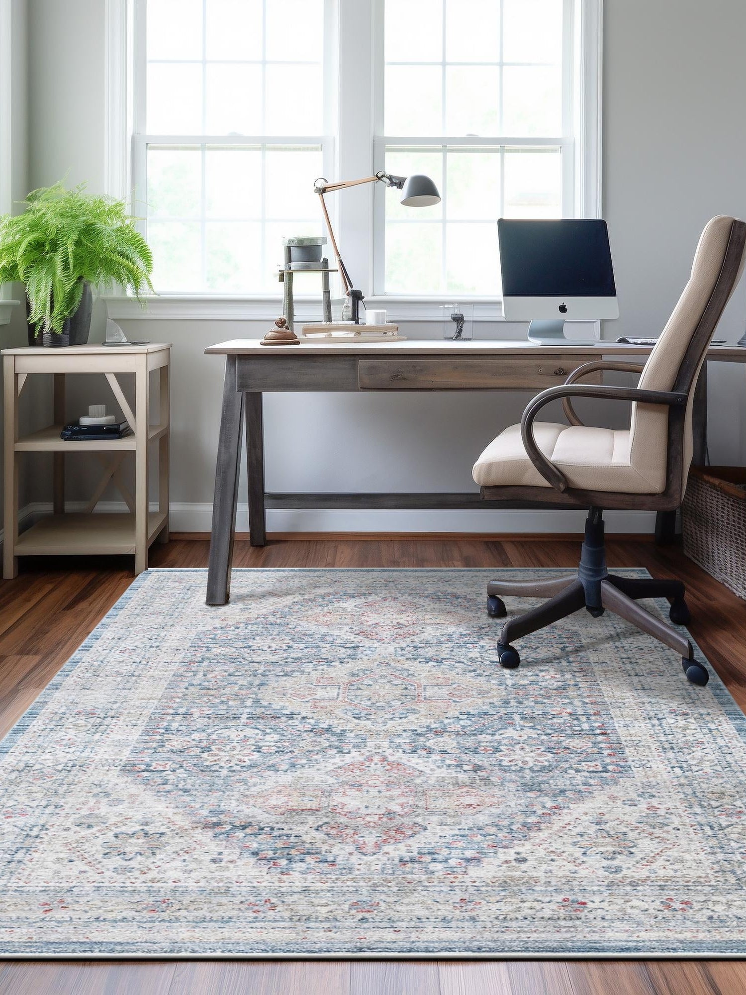 Blue 5' 1 x 7' 10 Noble Rectangle Area Rug 100% Polyester Traditional Distressed Classic Contemporary Carpet for Home Decor for Sale at Rug Engine