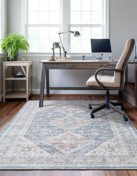 Blue 5' 1 x 7' 10 Noble Rectangle Area Rug 100% Polyester Traditional Distressed Classic Contemporary Carpet for Home Decor for Sale at Rug Engine