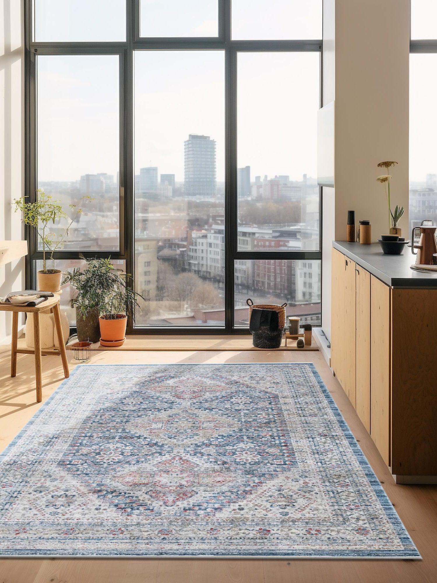 Blue 5' 1 x 7' 10 Noble Rectangle Area Rug 100% Polyester Traditional Distressed Classic Contemporary Carpet for Home Decor for Sale at Rug Engine