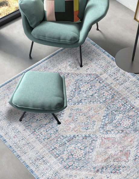 Blue 4' 1 x 5' 7 Noble Rectangle Area Rug 100% Polyester Traditional Distressed Classic Contemporary Carpet for Home Decor for Sale at Rug Engine