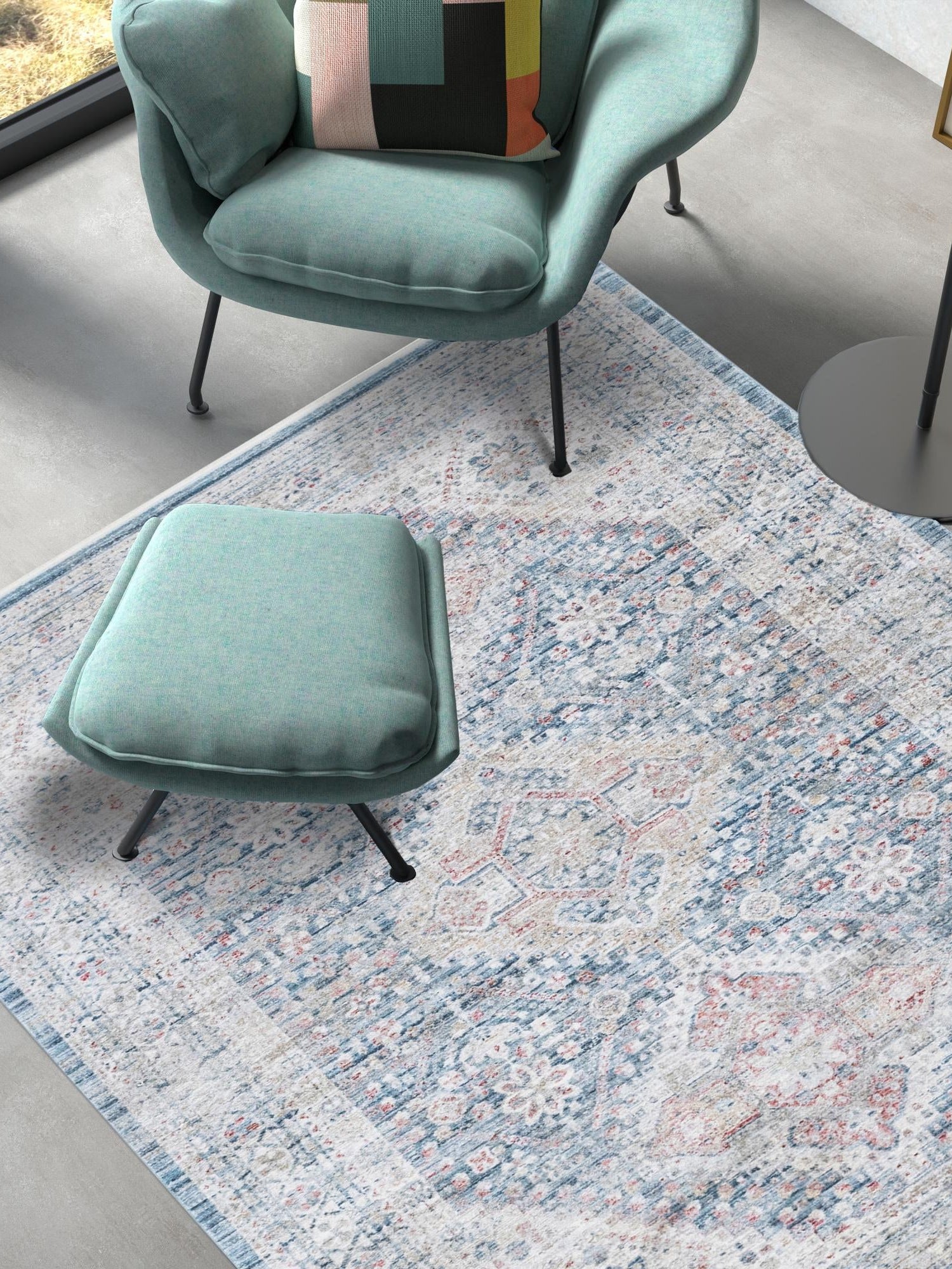 Blue 6' 1 x 9' Noble Rectangle Area Rug 100% Polyester Traditional Distressed Classic Contemporary Carpet for Home Decor for Sale at Rug Engine