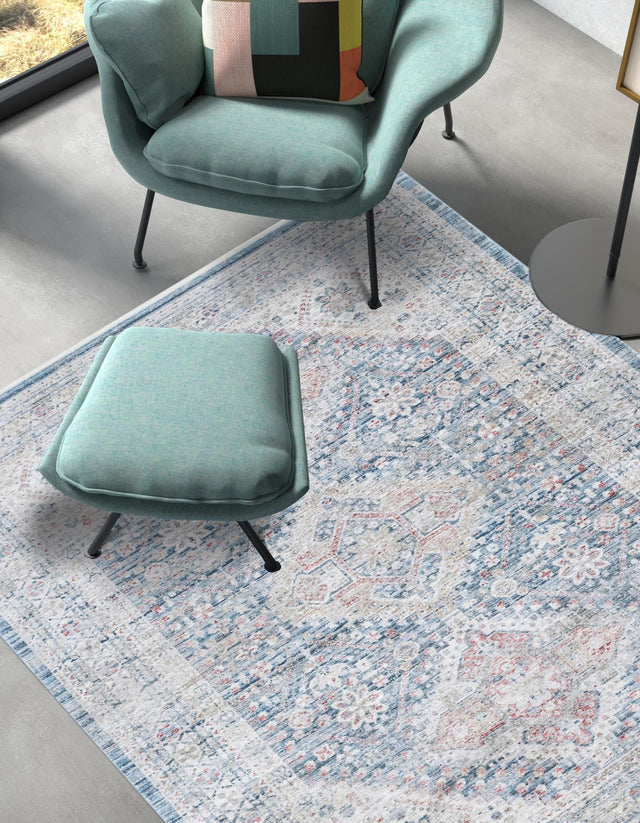 Blue 6' 1 x 9' Noble Rectangle Area Rug 100% Polyester Traditional Distressed Classic Contemporary Carpet for Home Decor for Sale at Rug Engine