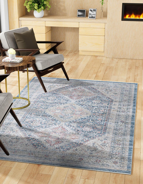 Blue 4' 1 x 5' 7 Noble Rectangle Area Rug 100% Polyester Traditional Distressed Classic Contemporary Carpet for Home Decor for Sale at Rug Engine