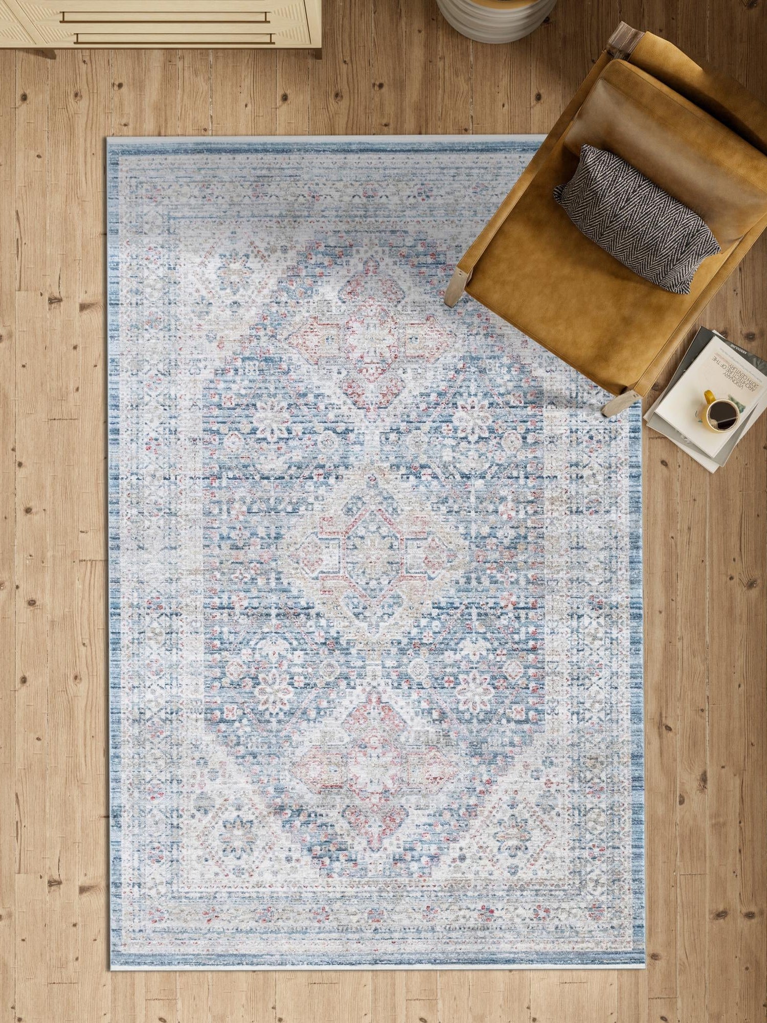 Blue 9' x 12' Noble Rectangle Area Rug 100% Polyester Traditional Distressed Classic Contemporary Carpet for Home Decor for Sale at Rug Engine