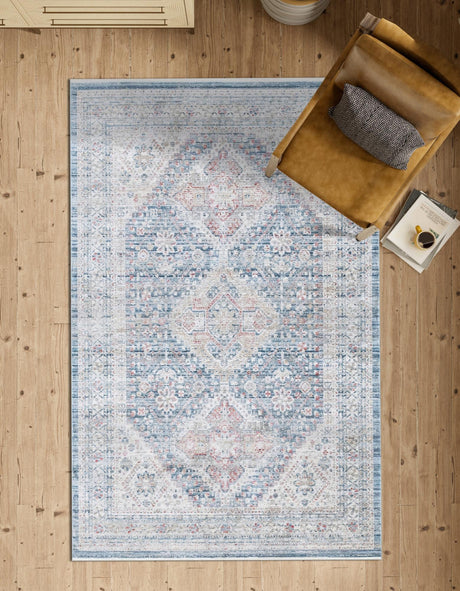 Blue 6' 1 x 9' Noble Rectangle Area Rug 100% Polyester Traditional Distressed Classic Contemporary Carpet for Home Decor for Sale at Rug Engine