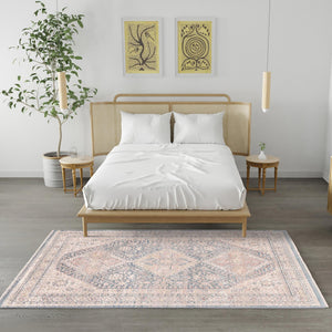 Blue 4' 1 x 5' 7 Noble Rectangle Area Rug 100% Polyester Traditional Distressed Classic Contemporary Carpet for Home Decor for Sale at Rug Engine