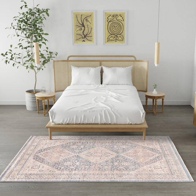 Blue 4' 1 x 5' 7 Noble Rectangle Area Rug 100% Polyester Traditional Distressed Classic Contemporary Carpet for Home Decor for Sale at Rug Engine