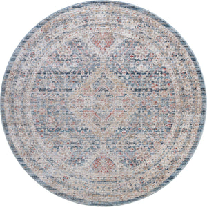Blue 3' 10 x 3' 10 Noble Round Area Rug 100% Polyester Traditional Distressed Classic Contemporary Carpet for Home Decor for Sale at Rug Engine