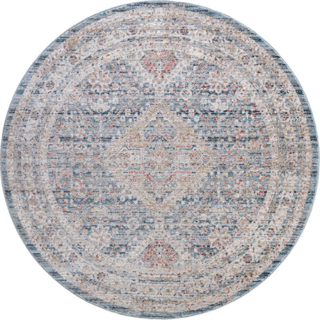 Blue 3' 10 x 3' 10 Noble Round Area Rug 100% Polyester Traditional Distressed Classic Contemporary Carpet for Home Decor for Sale at Rug Engine