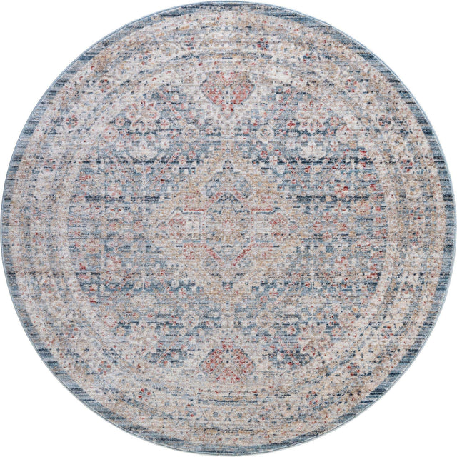 Blue 3' 10 x 3' 10 Noble Round Area Rug 100% Polyester Traditional Distressed Classic Contemporary Carpet for Home Decor for Sale at Rug Engine