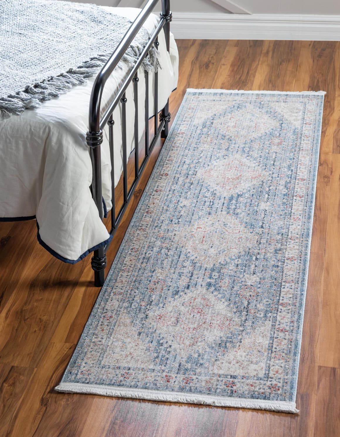 Blue 2' 2 x 5' 11 Noble Runner Area Rug 100% Polyester Traditional Distressed Classic Contemporary Carpet for Home Decor for Sale at Rug Engine