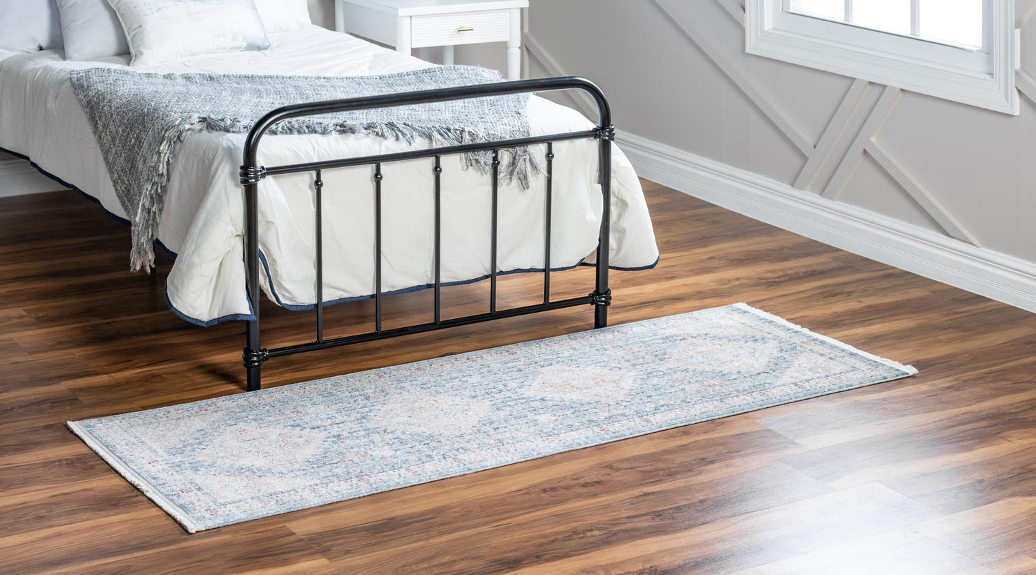 Blue 2' 2 x 5' 11 Noble Runner Area Rug 100% Polyester Traditional Distressed Classic Contemporary Carpet for Home Decor for Sale at Rug Engine