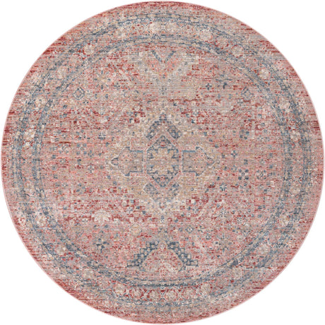 Rose Rust 6' x 6' Noble Round Area Rug 100% Polyester Traditional Distressed Classic Contemporary Carpet for Home Decor for Sale at Rug Engine