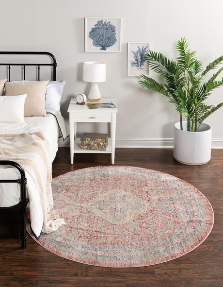 Rose Rust 3' 10 x 3' 10 Noble Round Area Rug 100% Polyester Traditional Distressed Classic Contemporary Carpet for Home Decor for Sale at Rug Engine