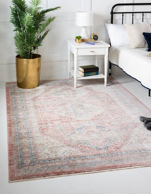 Rose Rust 8' x 10' Noble Rectangle Area Rug 100% Polyester Traditional Distressed Classic Contemporary Carpet for Home Decor for Sale at Rug Engine