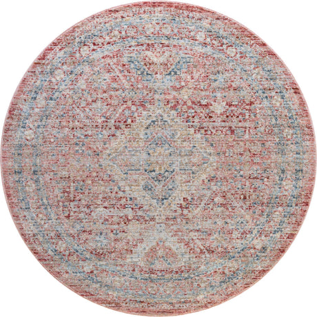 Rose Rust 3' 10 x 3' 10 Noble Round Area Rug 100% Polyester Traditional Distressed Classic Contemporary Carpet for Home Decor for Sale at Rug Engine