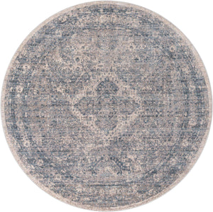Gray 6' x 6' Noble Round Area Rug 100% Polyester Traditional Distressed Classic Contemporary Carpet for Home Decor for Sale at Rug Engine