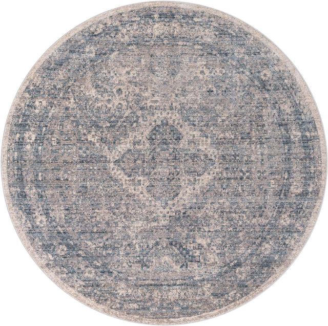 Gray 6' x 6' Noble Round Area Rug 100% Polyester Traditional Distressed Classic Contemporary Carpet for Home Decor for Sale at Rug Engine
