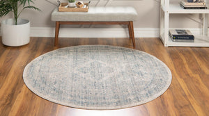 Gray 5' 1 x 5' 1 Noble Round Area Rug 100% Polyester Traditional Distressed Classic Contemporary Carpet for Home Decor for Sale at Rug Engine