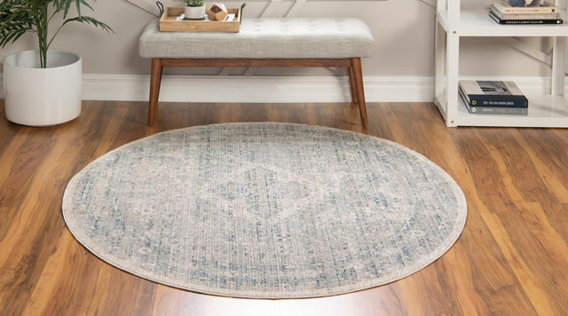 Gray 5' 1 x 5' 1 Noble Round Area Rug 100% Polyester Traditional Distressed Classic Contemporary Carpet for Home Decor for Sale at Rug Engine