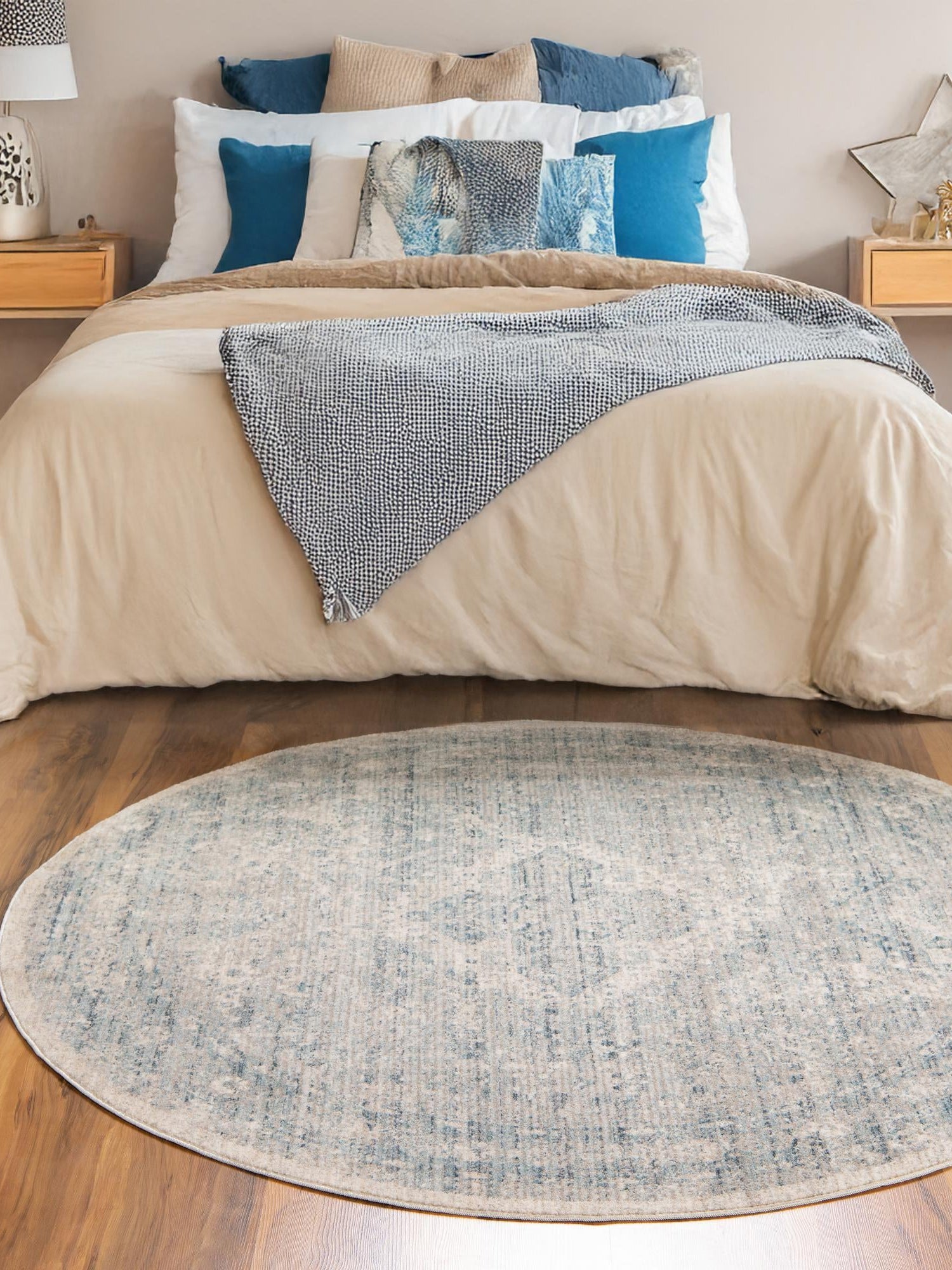 Gray 5' 1 x 5' 1 Noble Round Area Rug 100% Polyester Traditional Distressed Classic Contemporary Carpet for Home Decor for Sale at Rug Engine