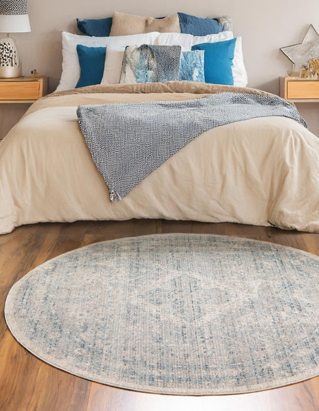 Gray 5' 1 x 5' 1 Noble Round Area Rug 100% Polyester Traditional Distressed Classic Contemporary Carpet for Home Decor for Sale at Rug Engine