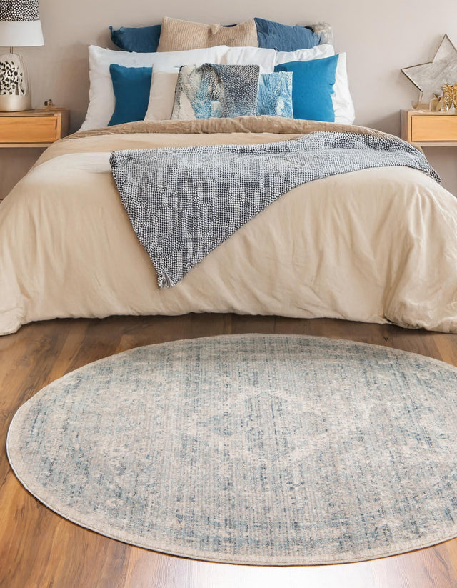 Gray 5' 1 x 5' 1 Noble Round Area Rug 100% Polyester Traditional Distressed Classic Contemporary Carpet for Home Decor for Sale at Rug Engine