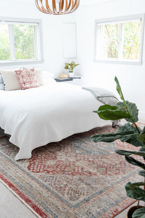Red 4' 1 x 5' 7 Noble Rectangle Area Rug 100% Polyester Traditional Distressed Classic Contemporary Carpet for Home Decor for Sale at Rug Engine