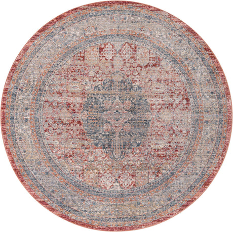 Red 6' x 6' Noble Round Area Rug 100% Polyester Traditional Distressed Classic Contemporary Carpet for Home Decor for Sale at Rug Engine