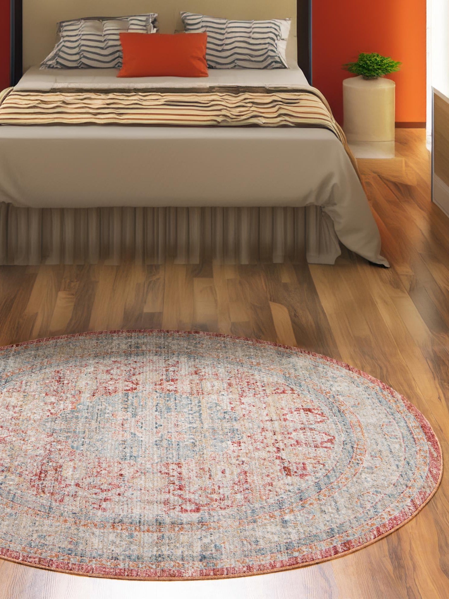 Red 5' 1 x 5' 1 Noble Round Area Rug 100% Polyester Traditional Distressed Classic Contemporary Carpet for Home Decor for Sale at Rug Engine