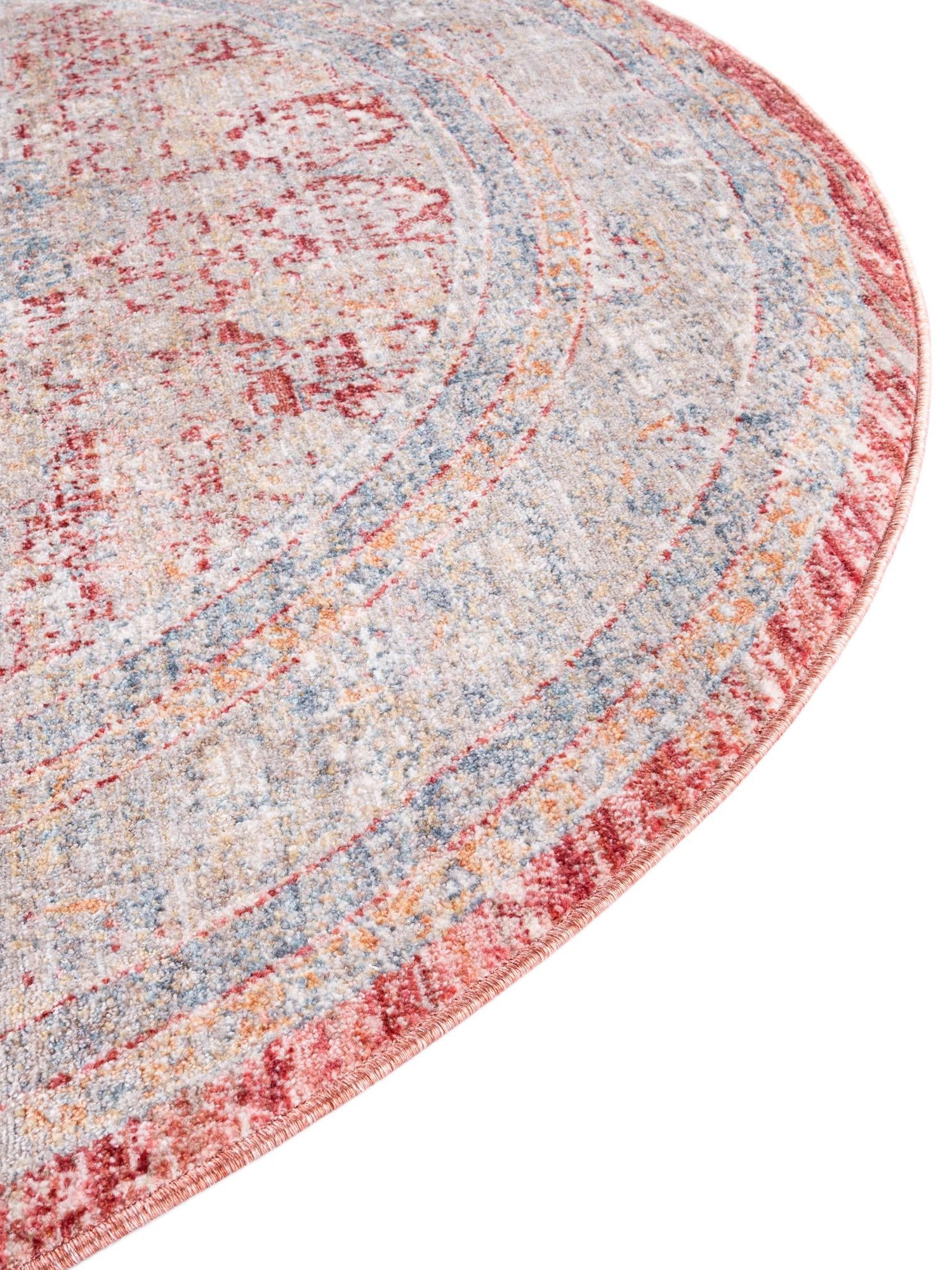Red 5' 1 x 5' 1 Noble Round Area Rug 100% Polyester Traditional Distressed Classic Contemporary Carpet for Home Decor for Sale at Rug Engine