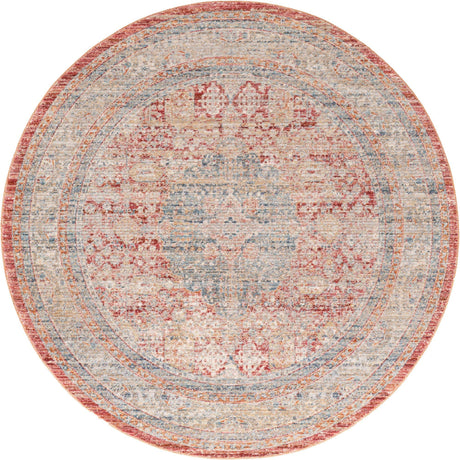 Red 5' 1 x 5' 1 Noble Round Area Rug 100% Polyester Traditional Distressed Classic Contemporary Carpet for Home Decor for Sale at Rug Engine