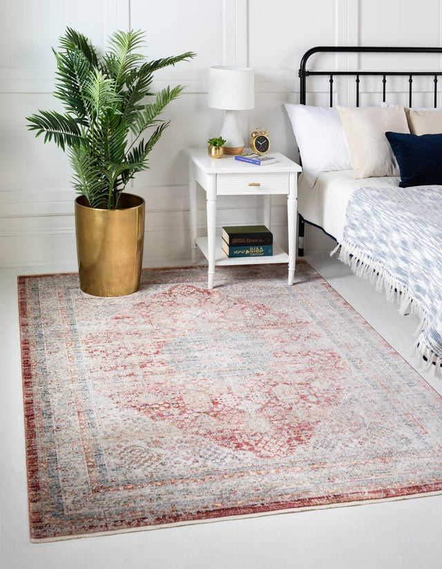 Red 4' 1 x 5' 7 Noble Rectangle Area Rug 100% Polyester Traditional Distressed Classic Contemporary Carpet for Home Decor for Sale at Rug Engine
