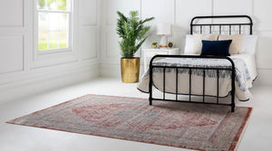 Red 4' 1 x 5' 7 Noble Rectangle Area Rug 100% Polyester Traditional Distressed Classic Contemporary Carpet for Home Decor for Sale at Rug Engine