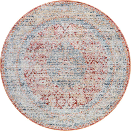 Red 3' 10 x 3' 10 Noble Round Area Rug 100% Polyester Traditional Distressed Classic Contemporary Carpet for Home Decor for Sale at Rug Engine