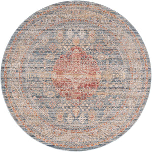 Blue 5' 1 x 5' 1 Noble Round Area Rug 100% Polyester Traditional Distressed Classic Contemporary Carpet for Home Decor for Sale at Rug Engine