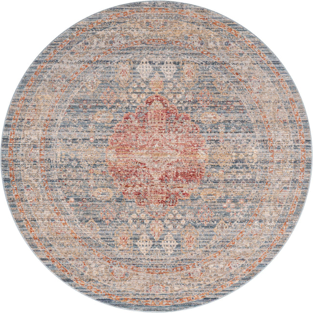 Blue 5' 1 x 5' 1 Noble Round Area Rug 100% Polyester Traditional Distressed Classic Contemporary Carpet for Home Decor for Sale at Rug Engine