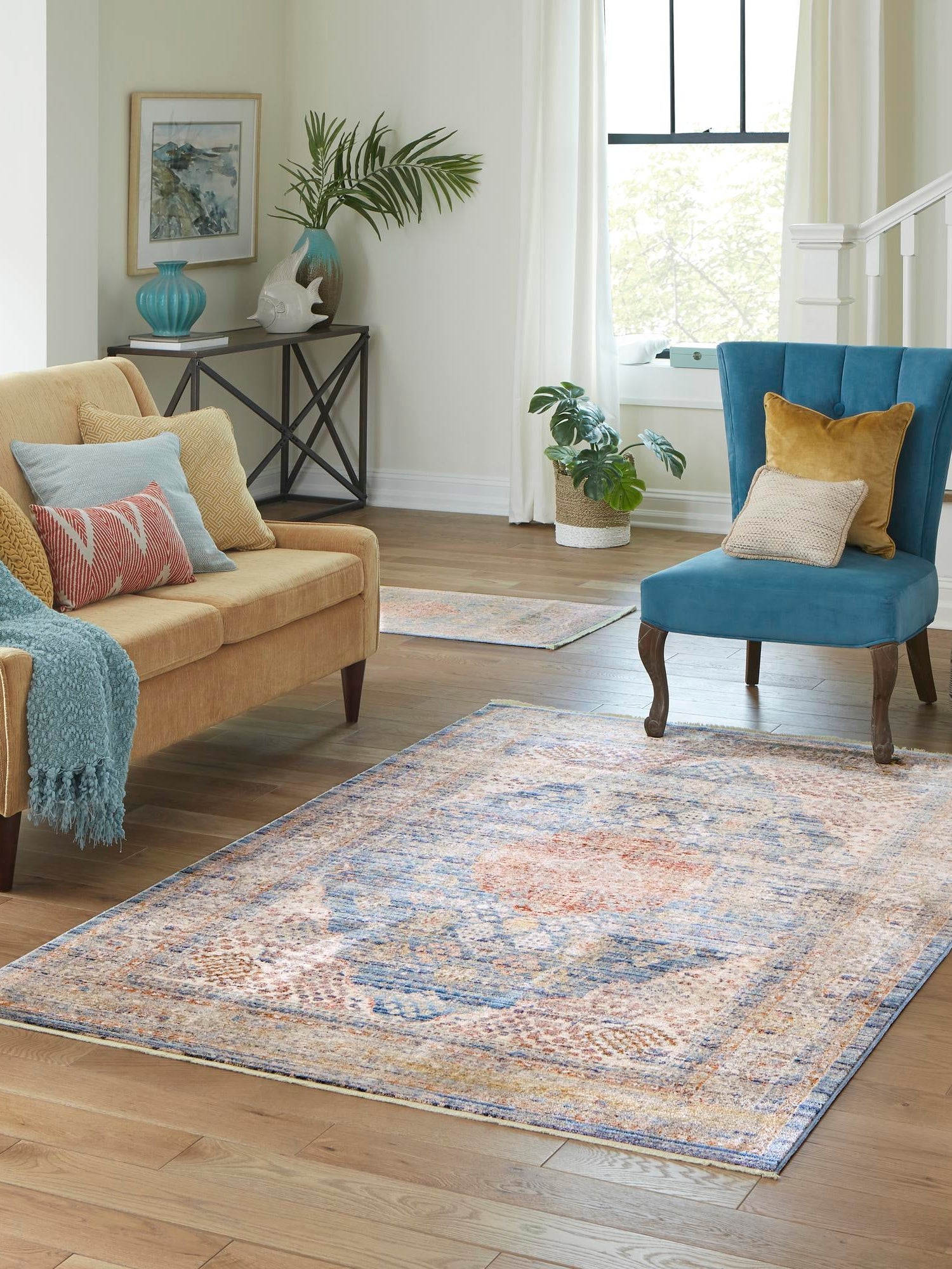 Blue 2' 2 x 3' 1 Noble Rectangle Area Rug 100% Polyester Traditional Distressed Classic Contemporary Carpet for Home Decor for Sale at Rug Engine